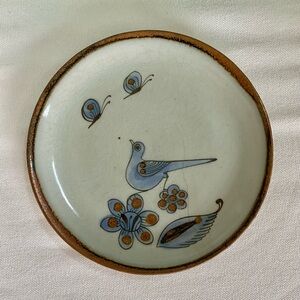 KEN EDWARDS Mexican TONALA POTTERY Bird Flowers Butterflies 8” Salad Plate